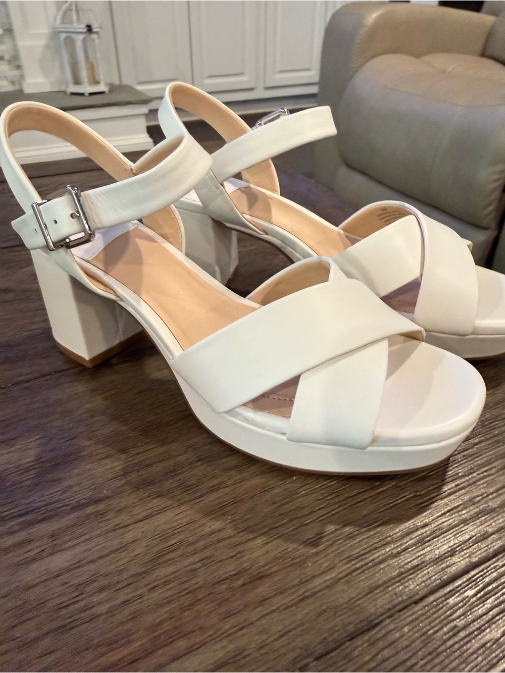 Alex Marie Cream Platform Block Heel Sandals NEW